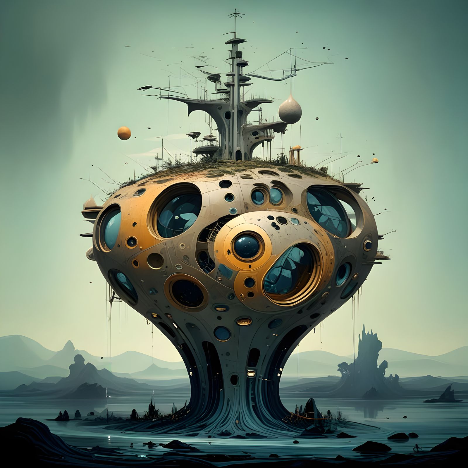 Surrealistic Biomorphic House in Dreamlike Setting