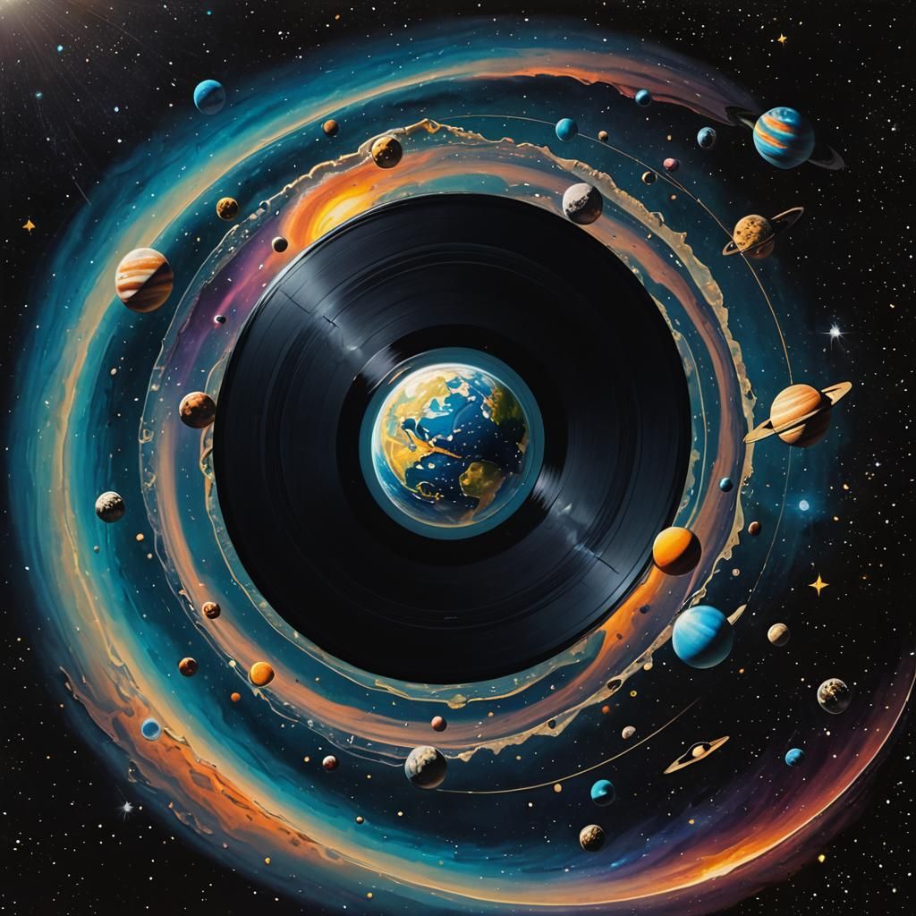 Surreal Vinyl Album Cover in Space
