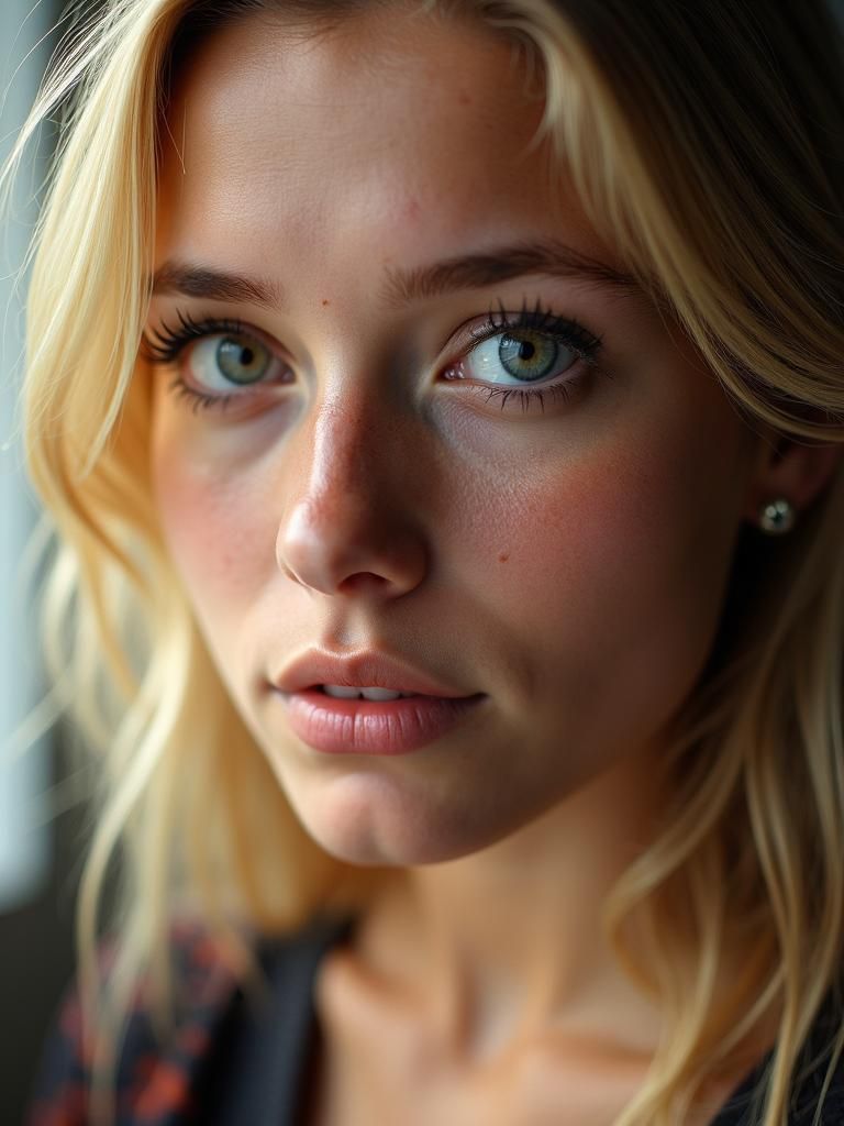 Hyperrealistic Portrait of Blonde Teenage Girl