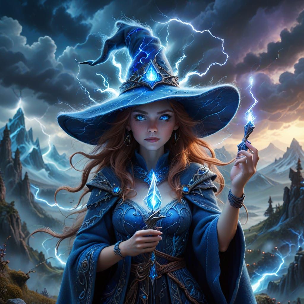 Magical Witch Overlooking Wonderland Landscape