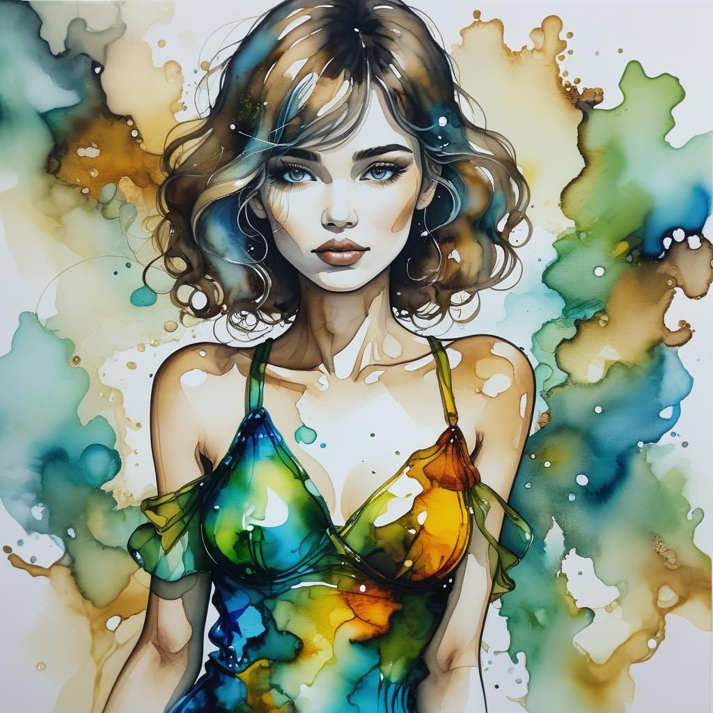 Abstract Alcohol Ink Portrait of a Woman