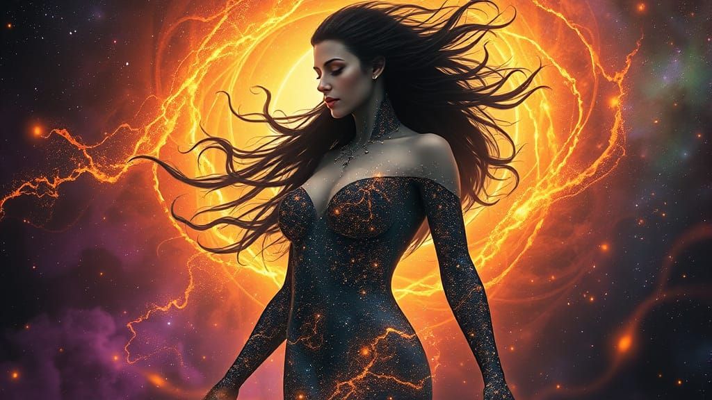 Cosmic Goddess in Golden Vortex