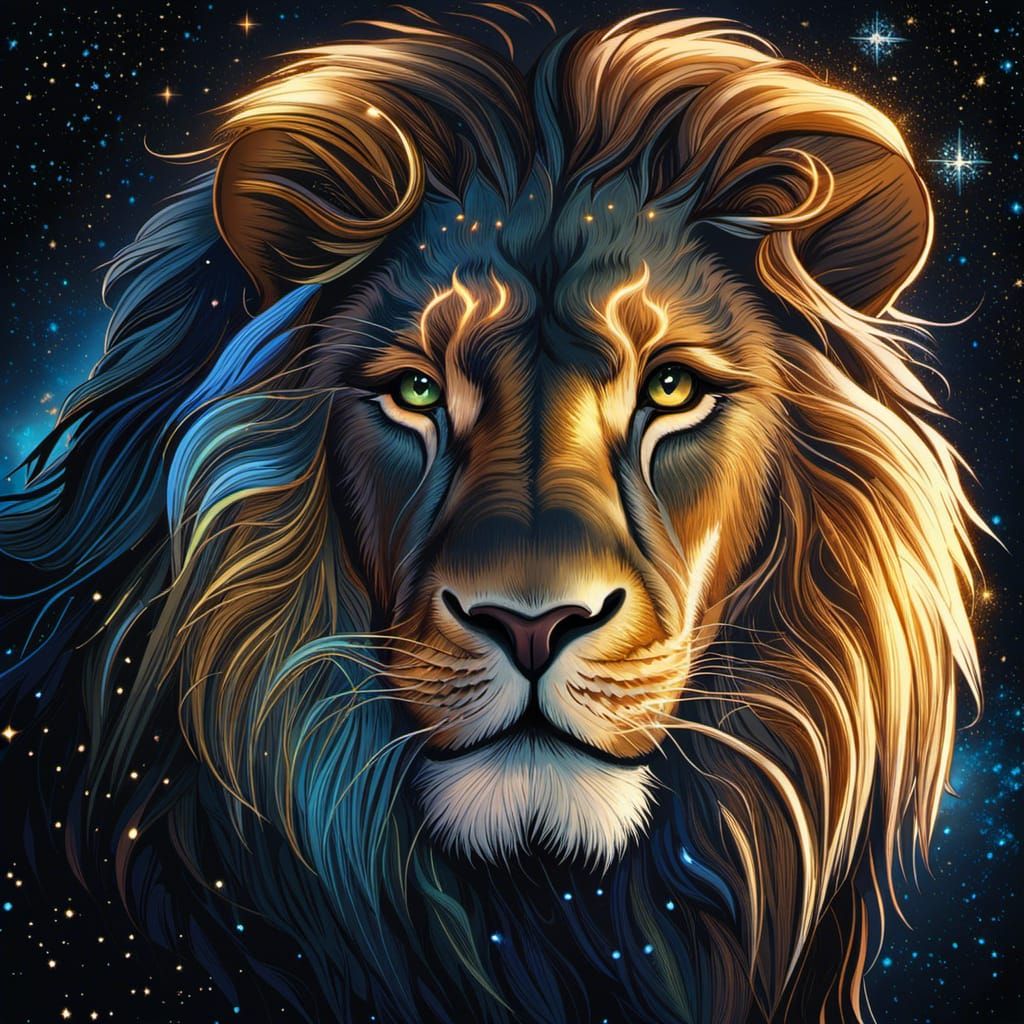 Celestial Lion with Golden Stardust Mane