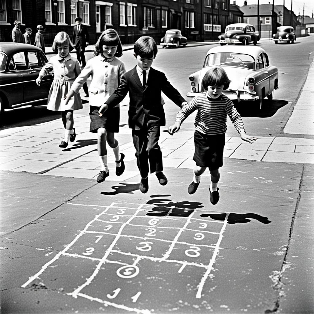 1960s Children Playing Hopscotch Game
