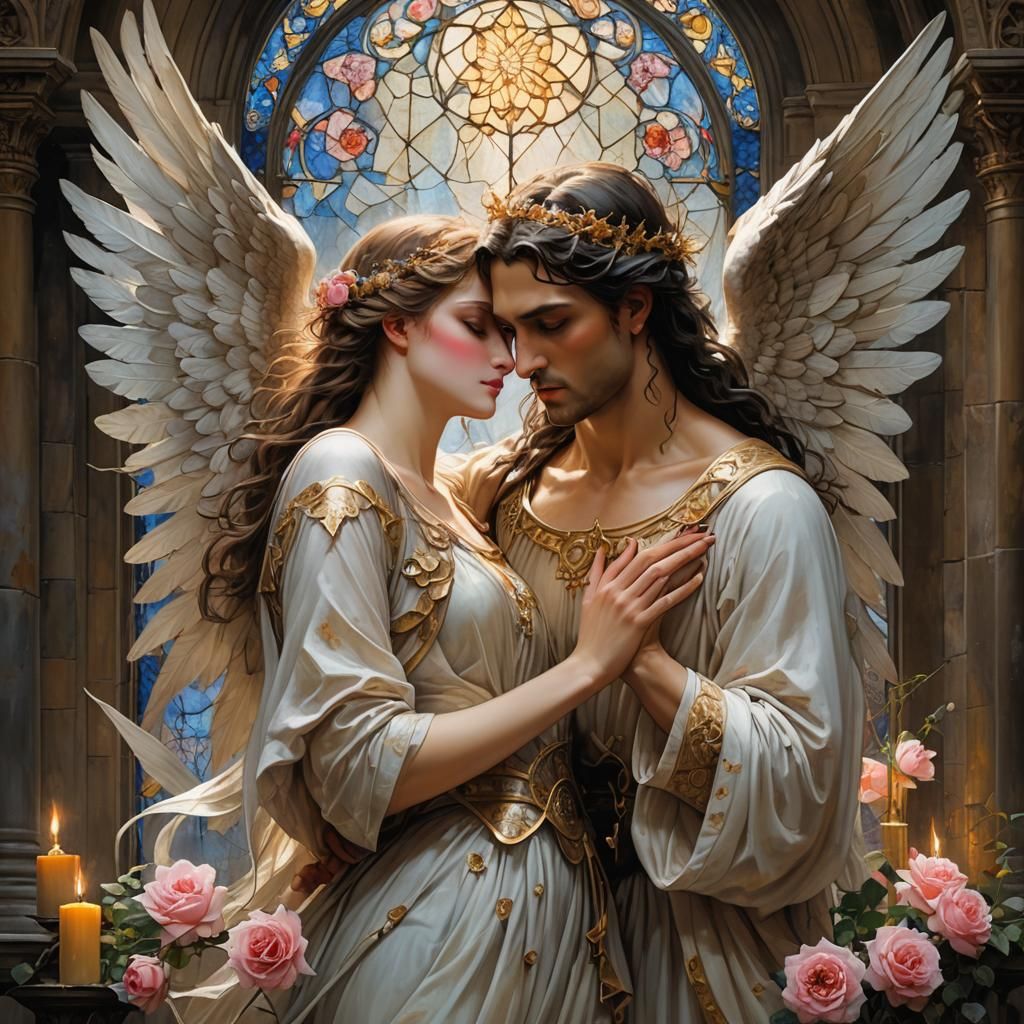 Angelic and Demonic Kiss in Ethereal Monastery