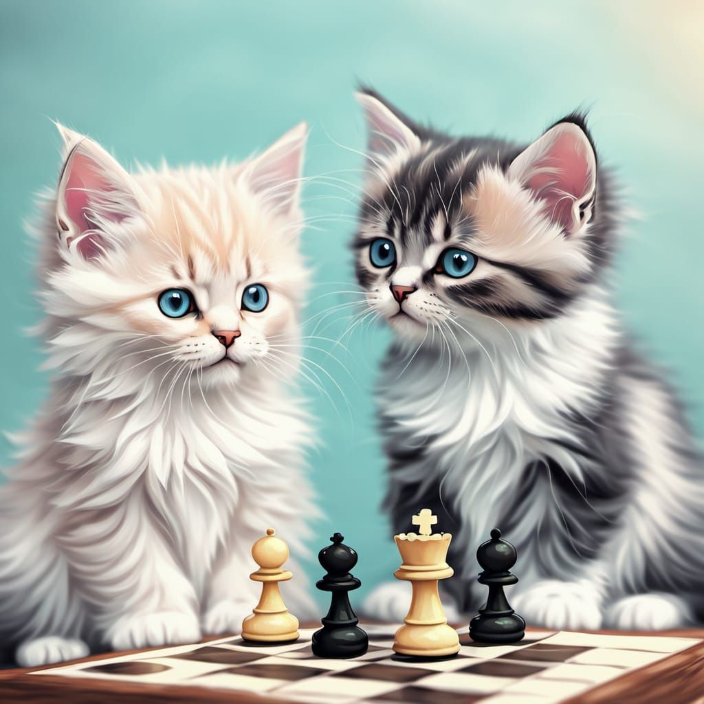 Playful Kittens Enjoy a Game of Chess