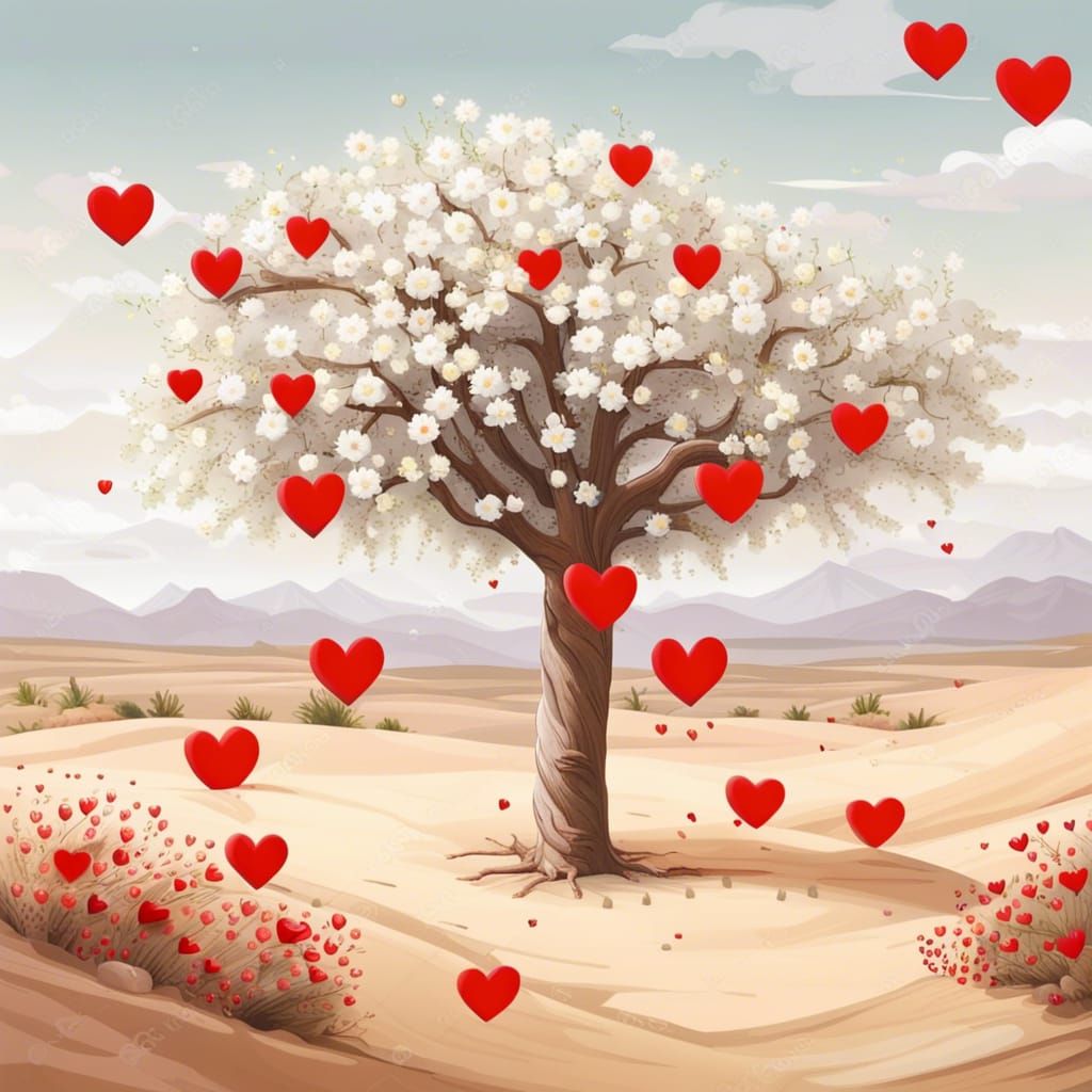 Tree with Flowers and Hearts Growing From Cross