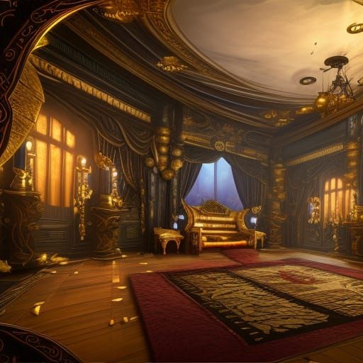 Opulent Pirate King Throne Room in Detailed Matte Painting
