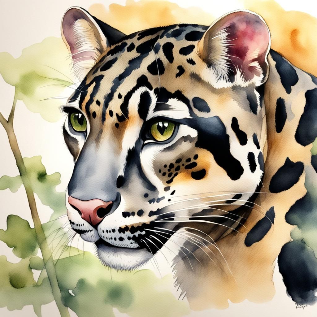 Clouded Leopard Watercolor Illustration