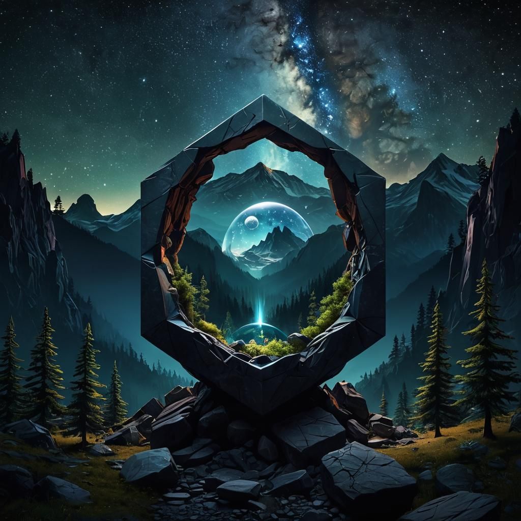 Surreal Portal Sphere Over Dark Forest