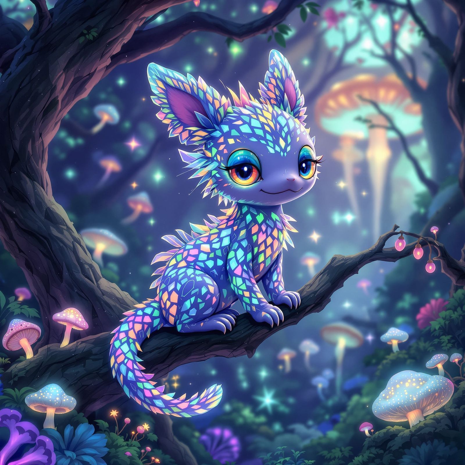 Bioluminescent Creature in Lush Alien Forest