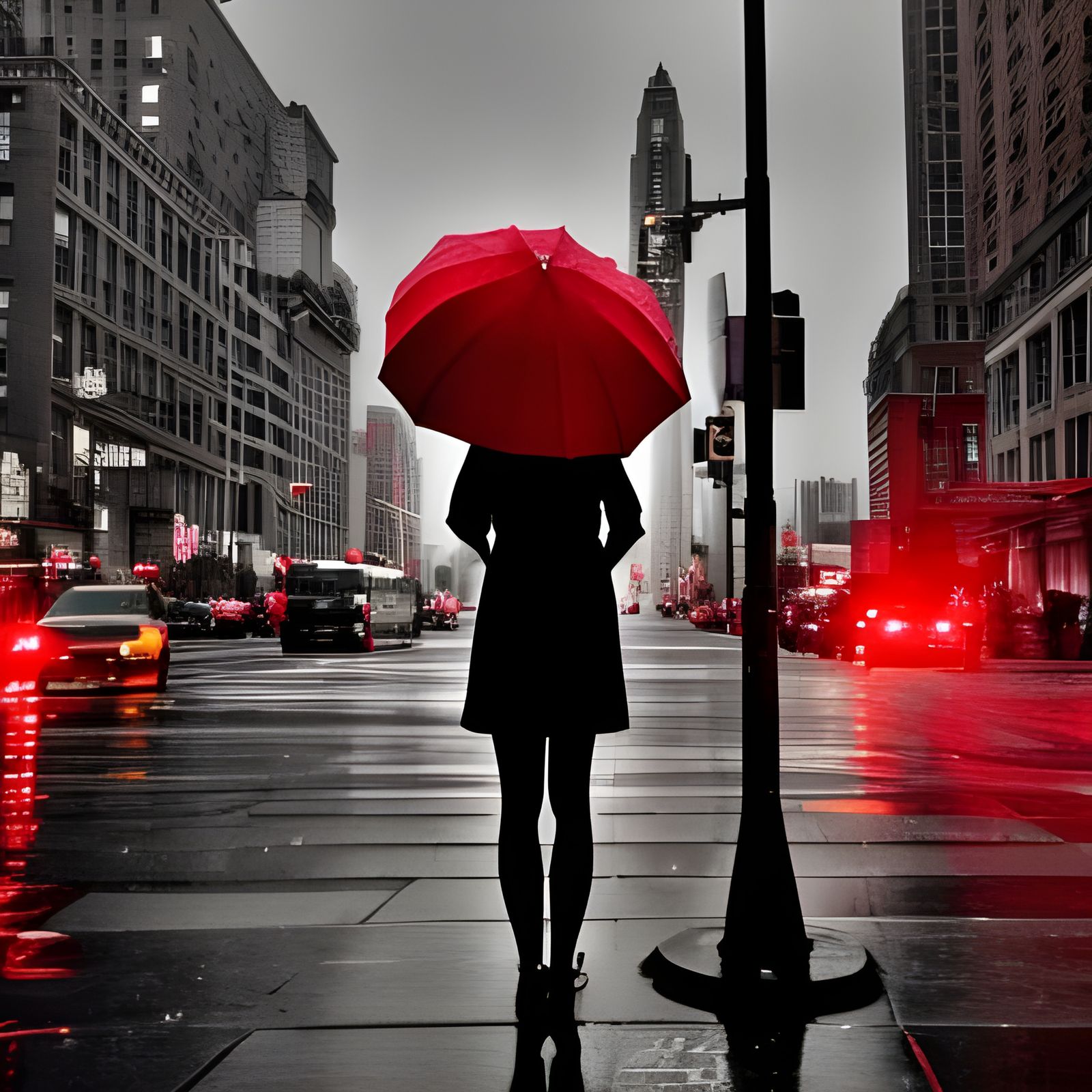The women with the red umbrella