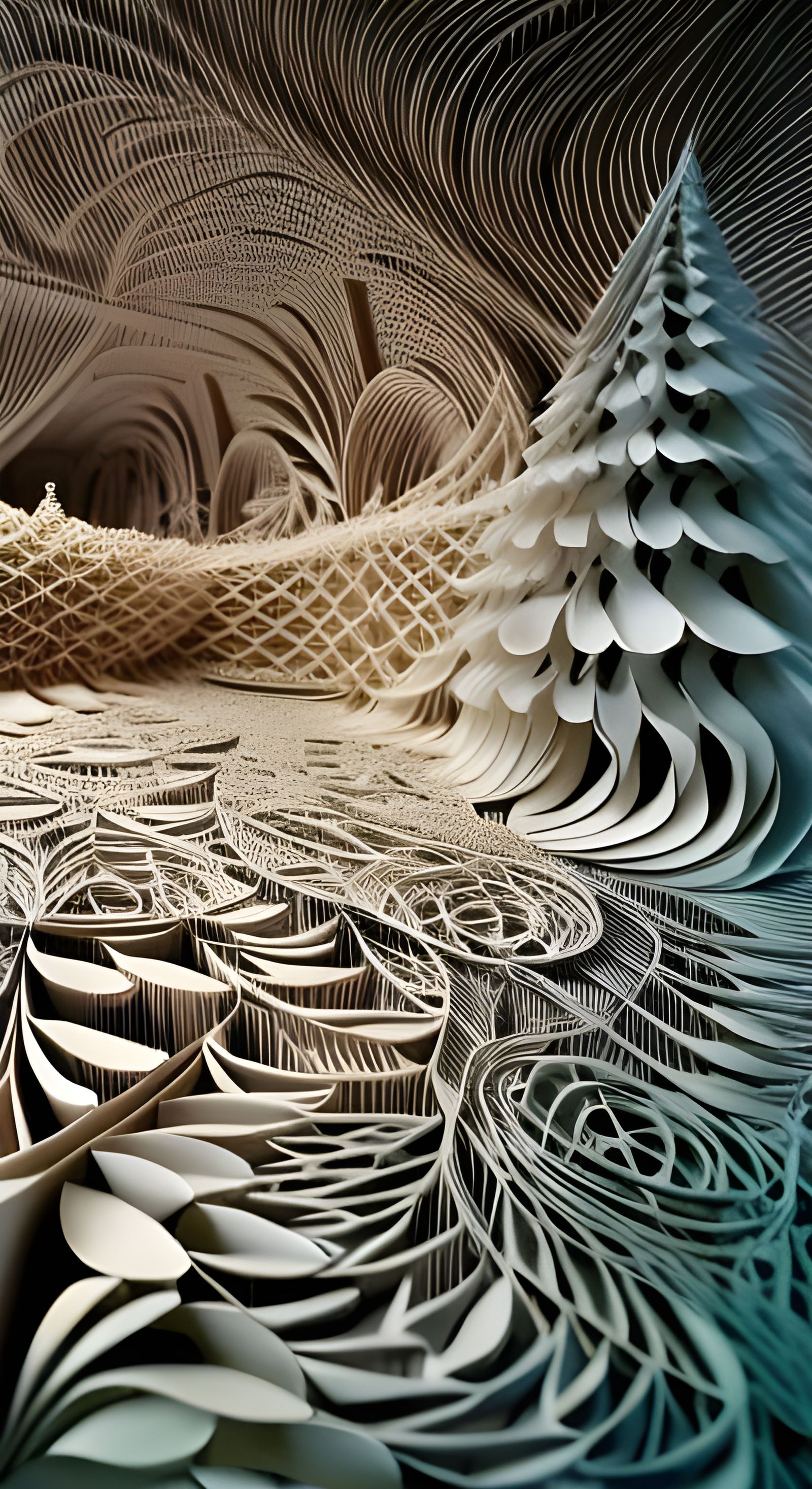 Paper Forest Mansion Sculpture in Pop Art Style