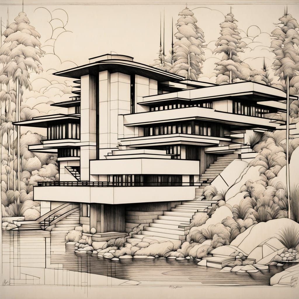 Elegant Falling Water Villa in Luxe Architectural Style