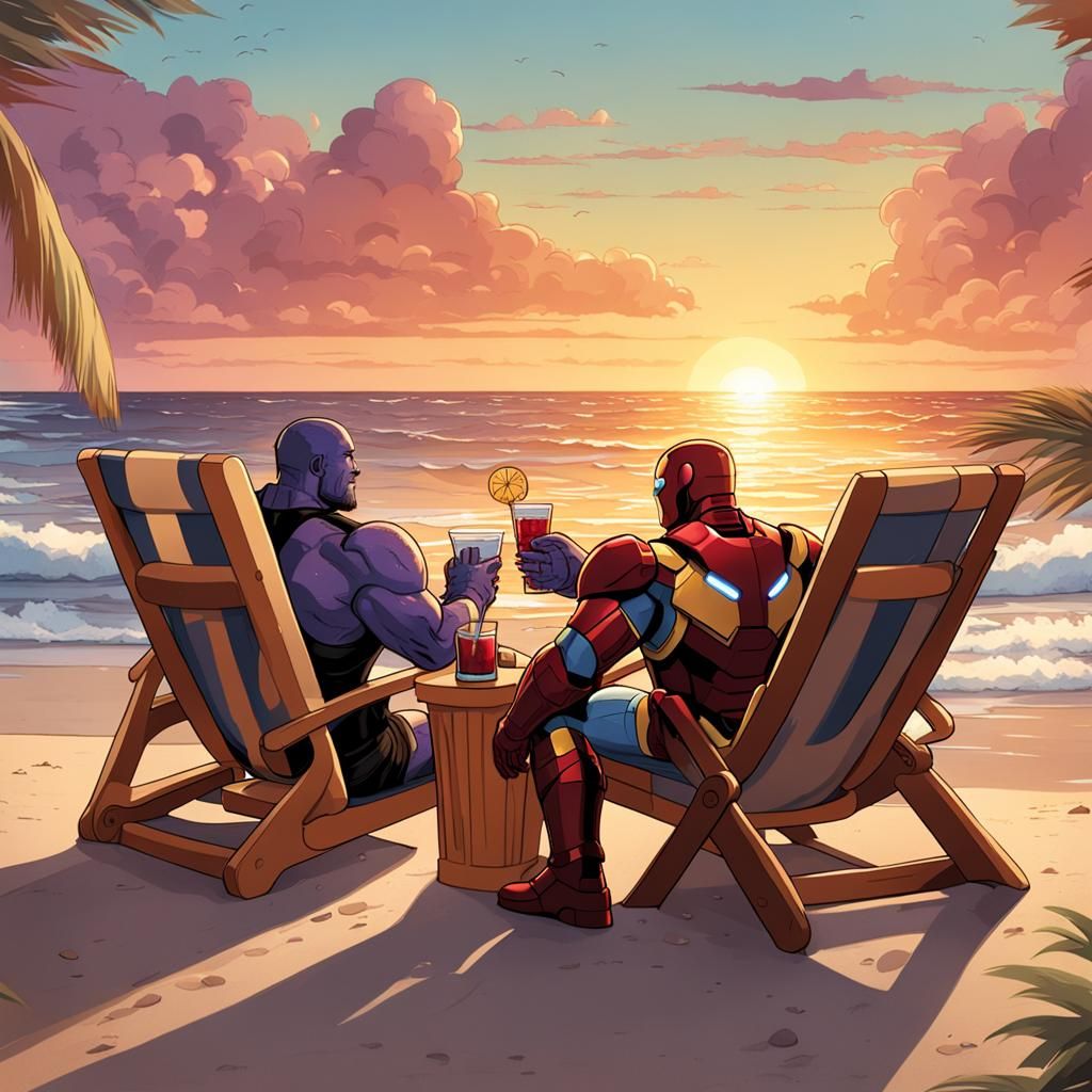 Thanos and Iron Man Relax on the Beach