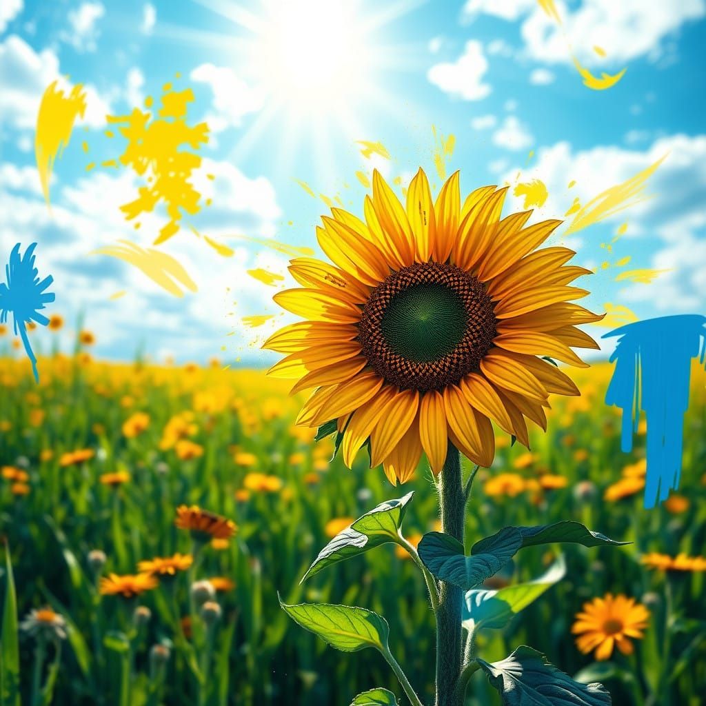 Vibrant Sunflower Field in Abstract Art Style