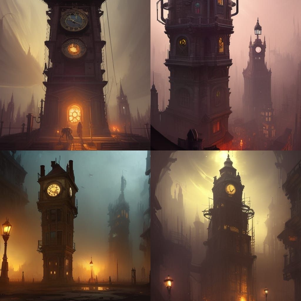 Steampunk Clocktower Hideout: Dark Fantasy Concept Art