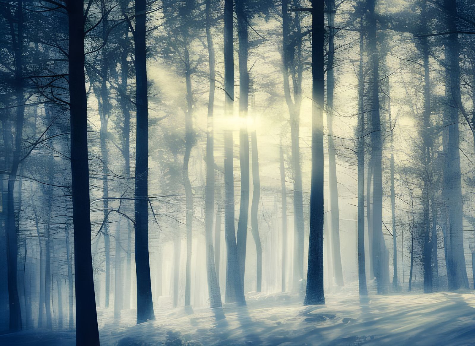 Dreamy Winter Forest Landscape with Bokeh