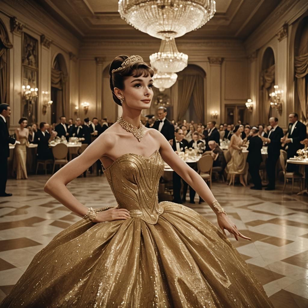 Audrey Hepburn as Belle in Gold Gown