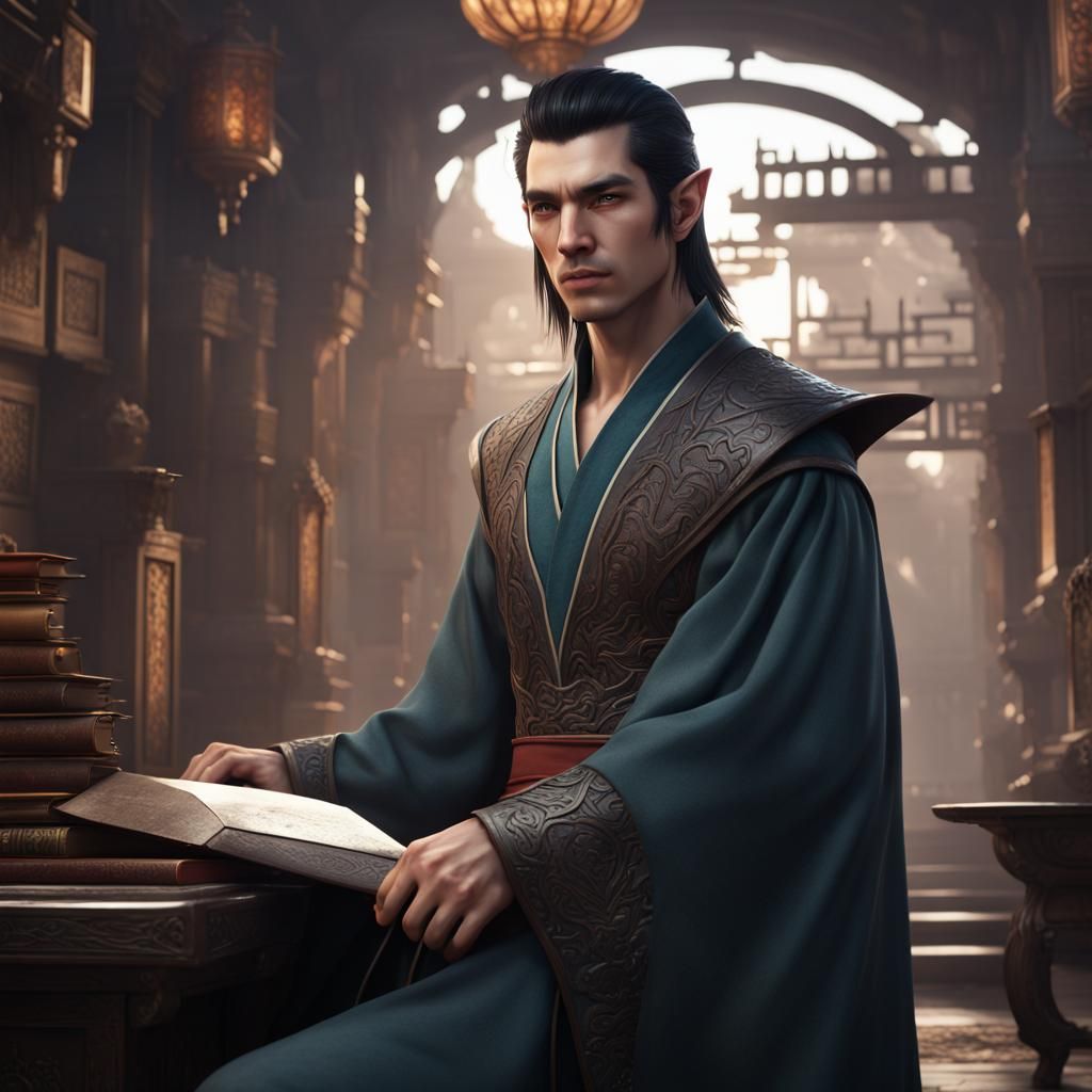 Handsome Half-Elf Scholar: Fantasy Concept Art