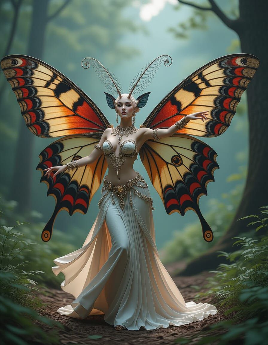 Elegant Moth Dancer in Fantasy Forest