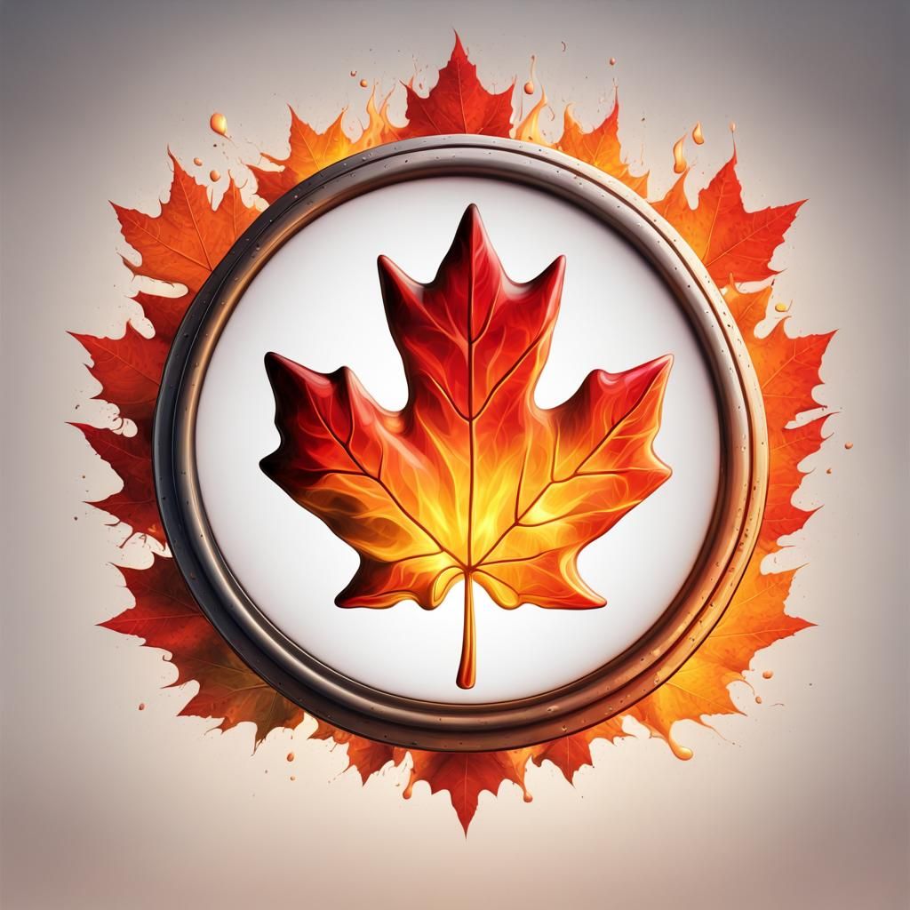 Fiery Canadian Maple Leaf Emblem in Splash Art