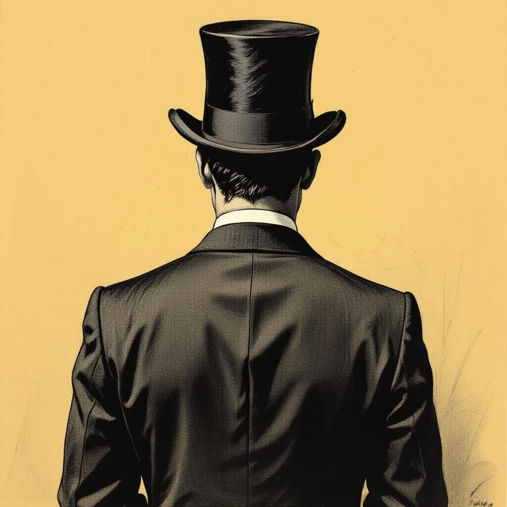 Man in Classic Suit and Top Hat, Pencil Drawing