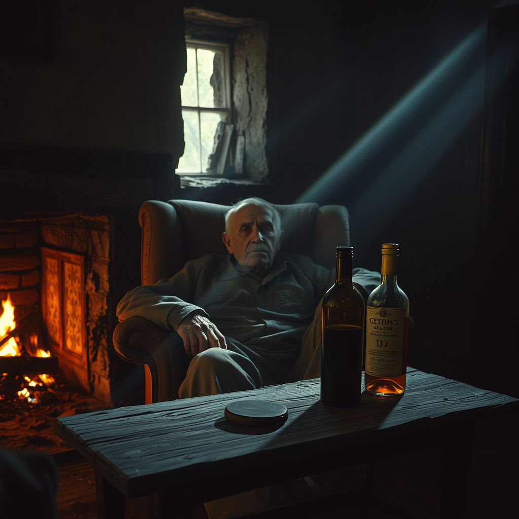 Elderly Man in Poverty: A Photorealistic Film Noir Scene