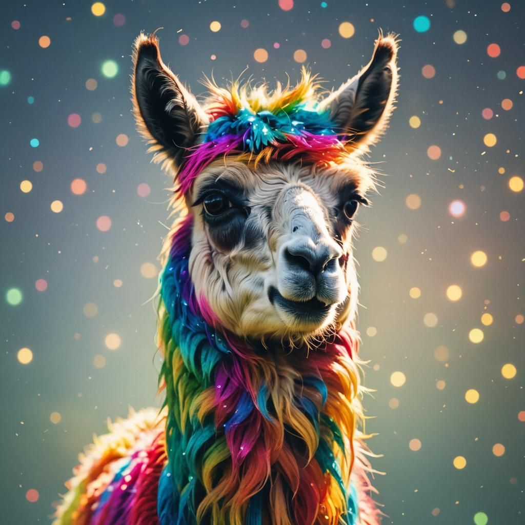 Rainbow Llama in Double Exposure Illustration