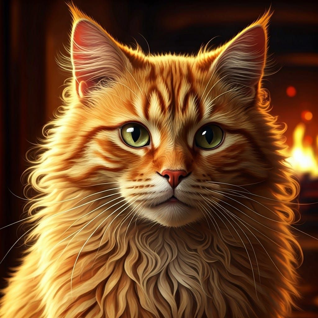 Warm Portrait of an Adorable Orange Cat with Luscious Curly...