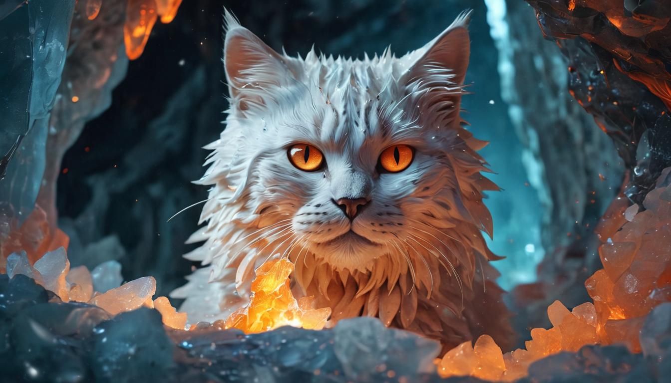 Enchanting Ice Cat Conjures Fiery Magic