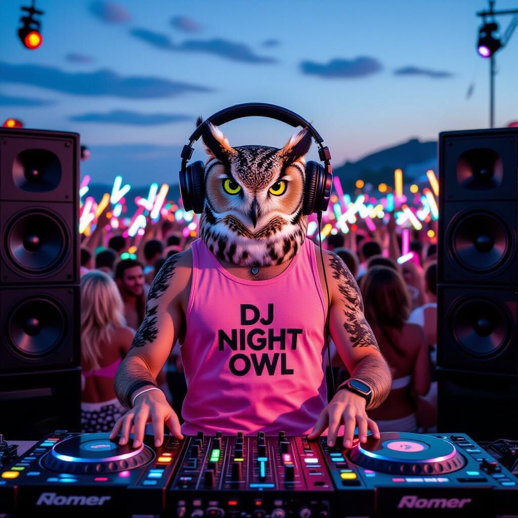 DJ Owl Spins Tracks in Ibiza at Dusk