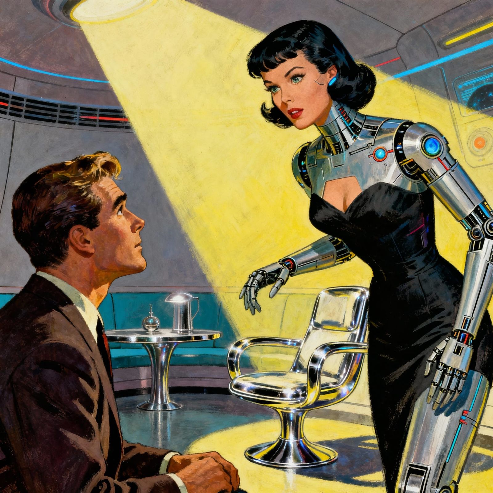 1950s Sci-Fi Pulp Art: Man Meets Cyborg