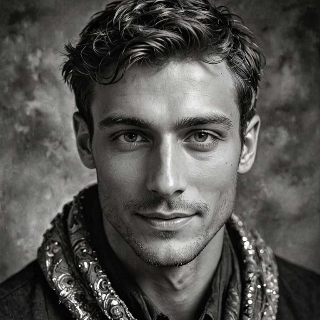 Smiling Italian Model Portrait in Symbolic Style