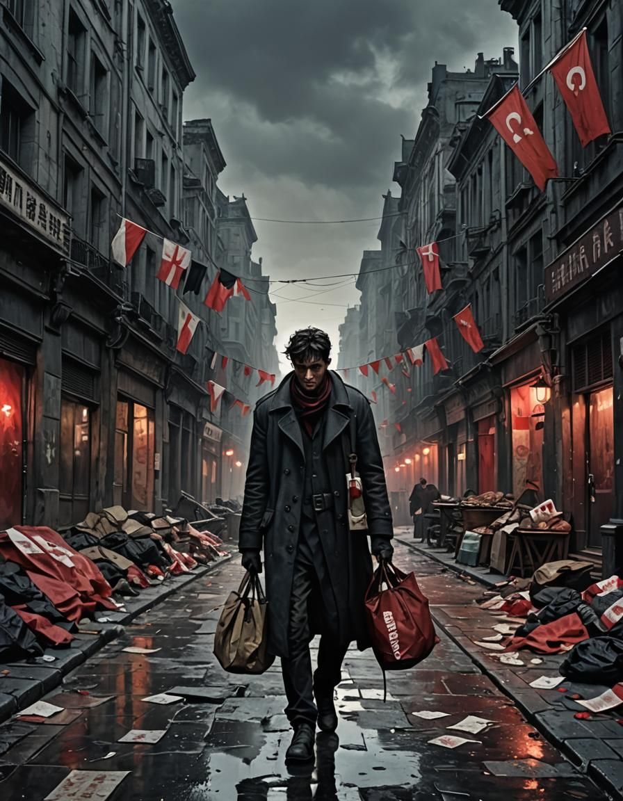 Dystopian Cityscape with Lone Figure