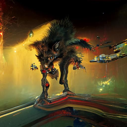 Fractal Werewolf Fox in Steampunk Style