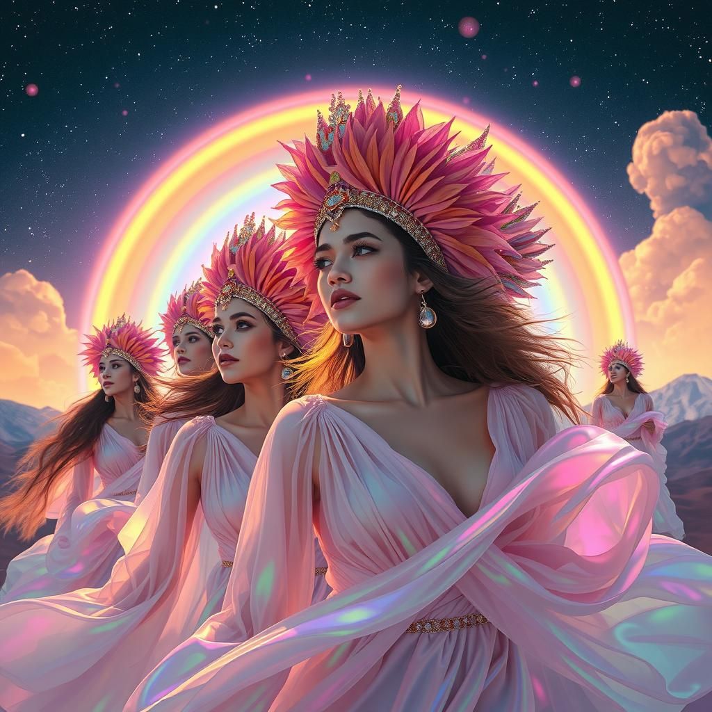 Women's Galactic Parade in Hyperrealistic Style