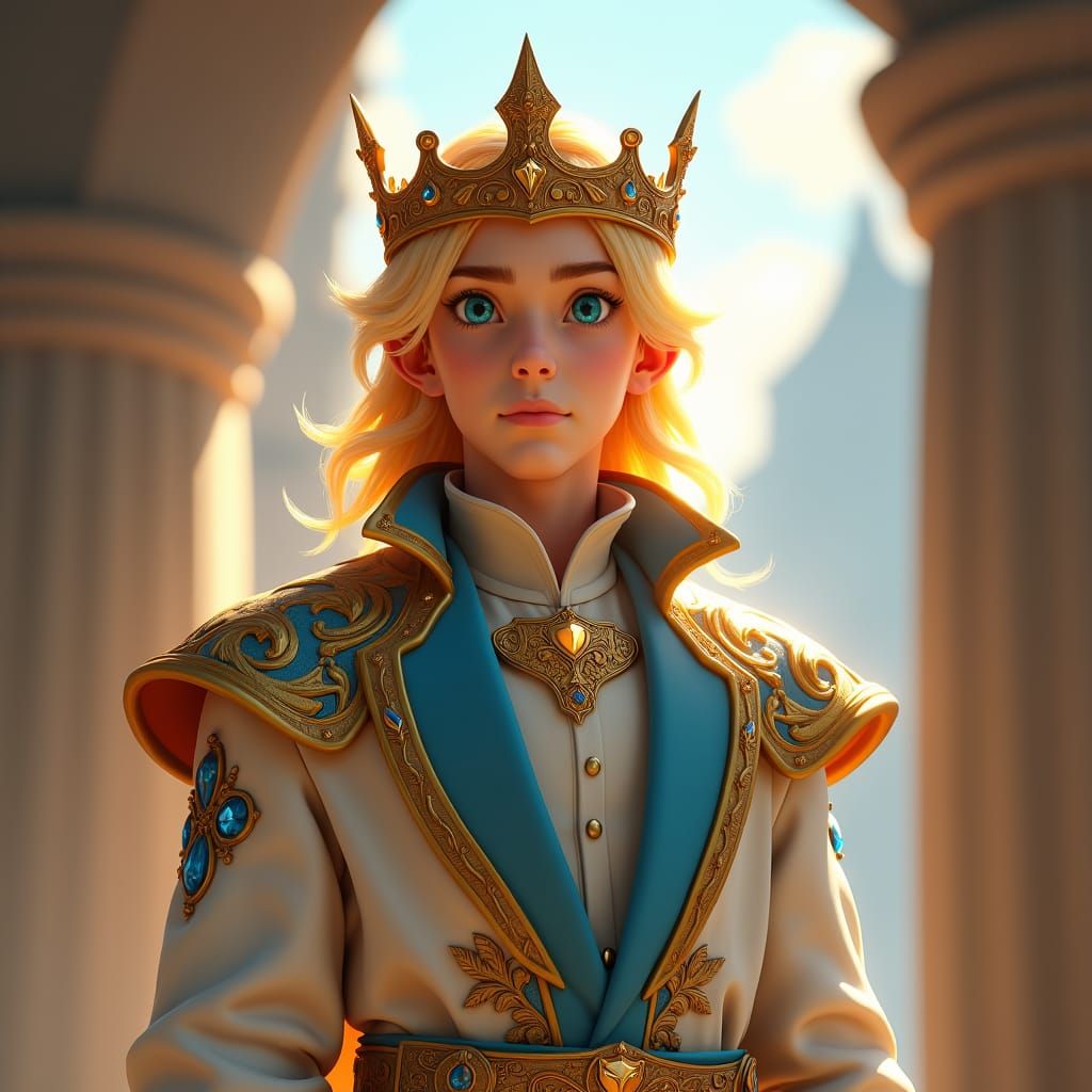 Regal Elvin Prince with Golden Light and Blue Eyes