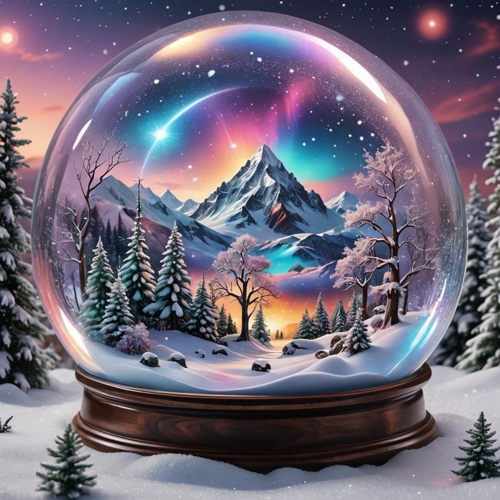 Iridescent Magical Landscape Inside a Snow Globe