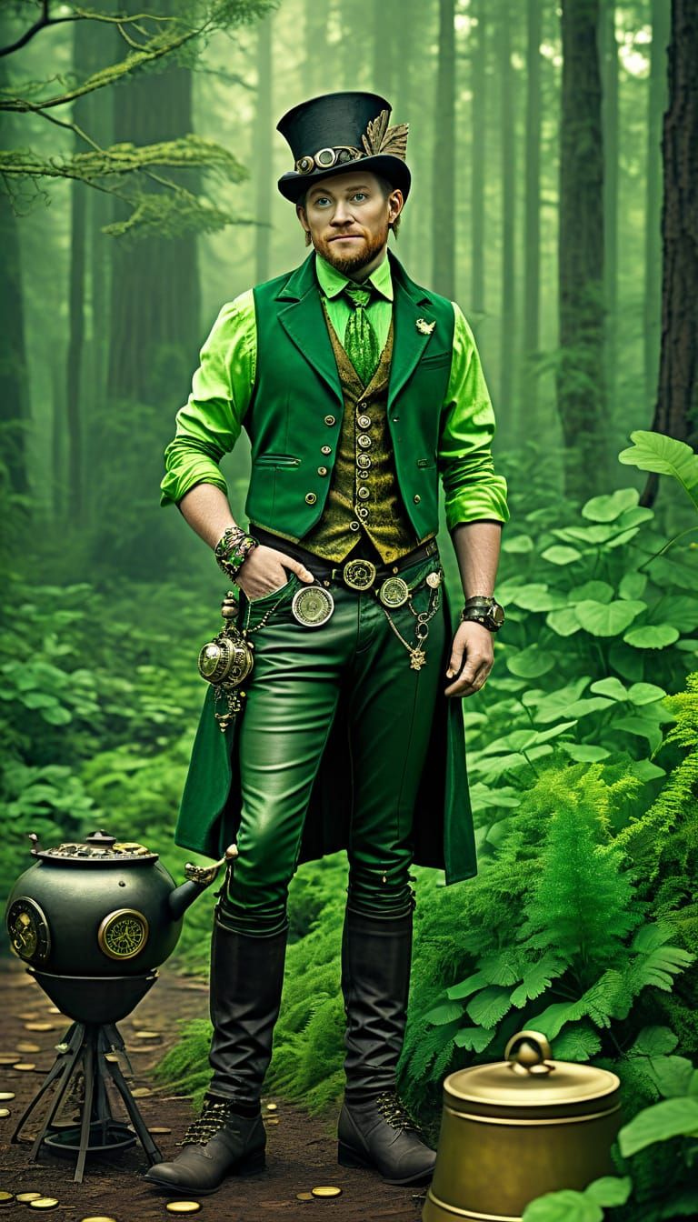 Steampunk Leprechaun in Emerald Attire