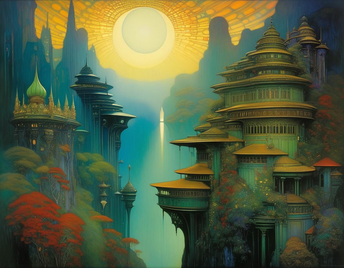 Surreal Landscape in Art Nouveau Style