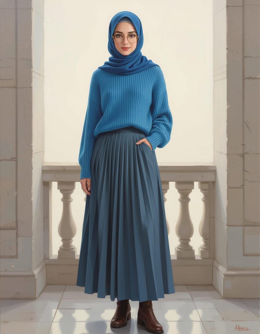 Attractive Hijabi Woman in Elegant Oil Painting Style