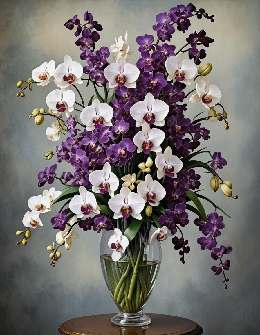 Bouquet of Purple and White Orchids