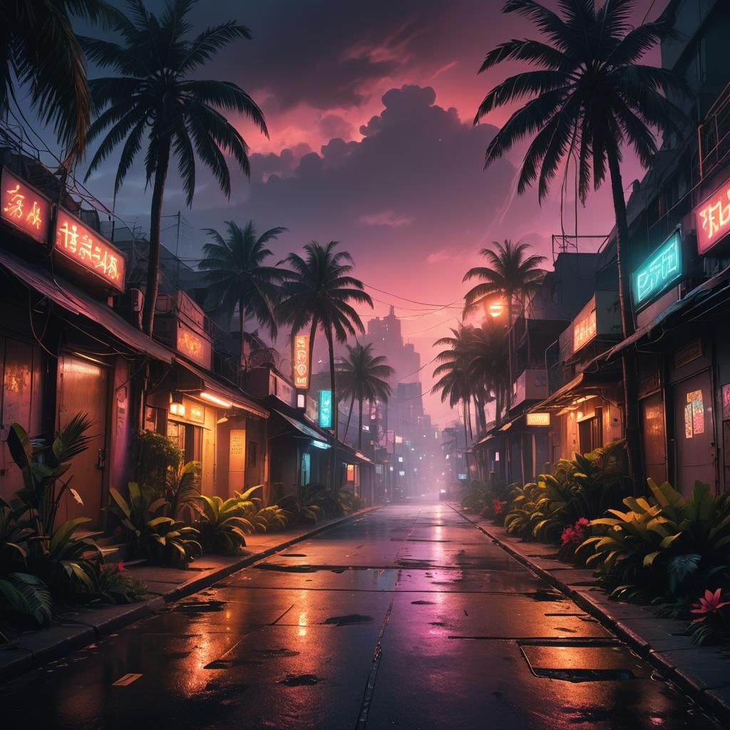 Cyberpunk Cityscape Reveals Tropical Island Oasis
