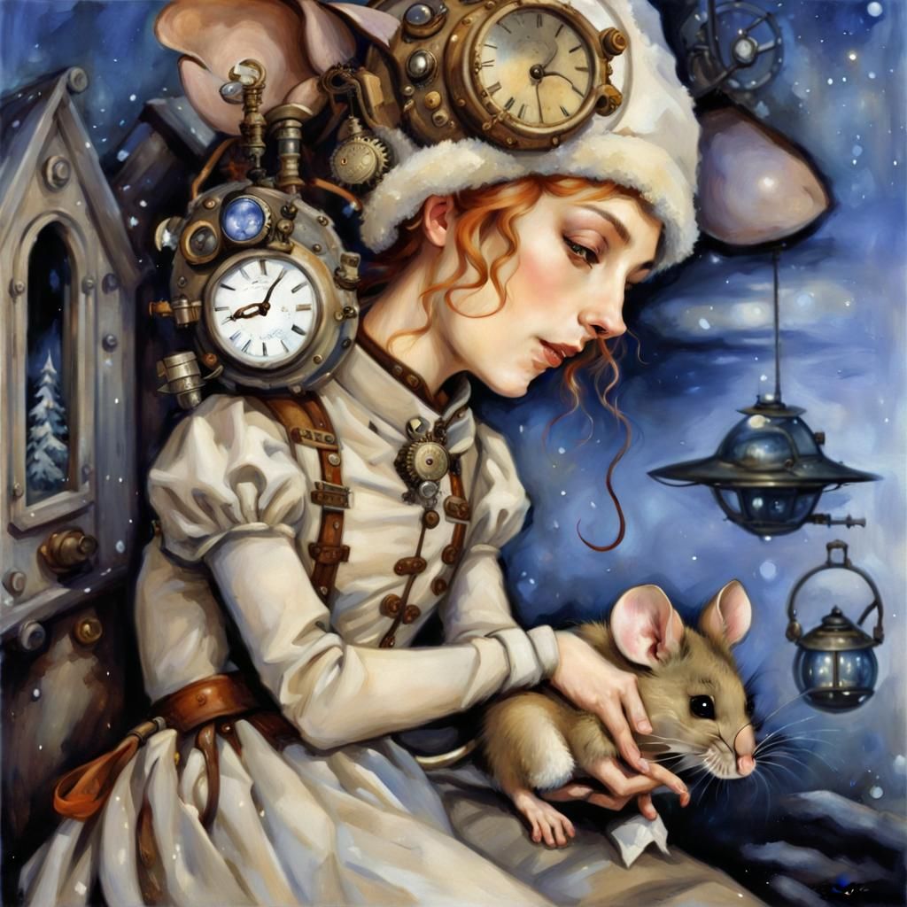 Steampunk Mouse in Winter Fairycore Fantasy