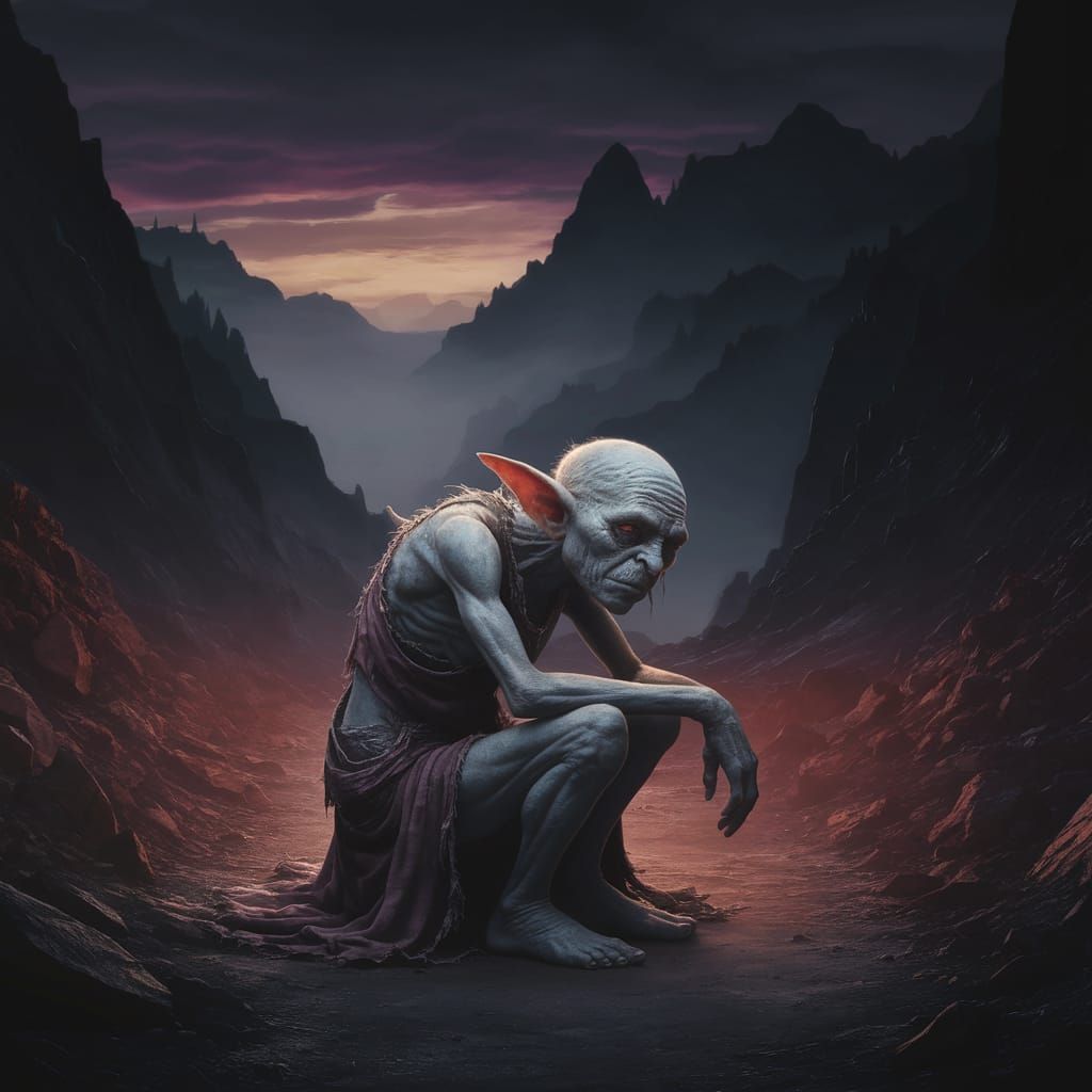 Sorrowful Goblin in Misty Mountain Pass