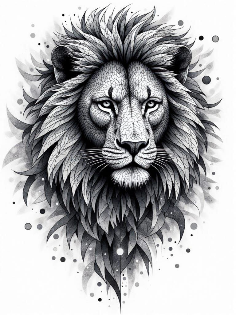 Abstract Geometric Lion Fractal in Zentangle Style