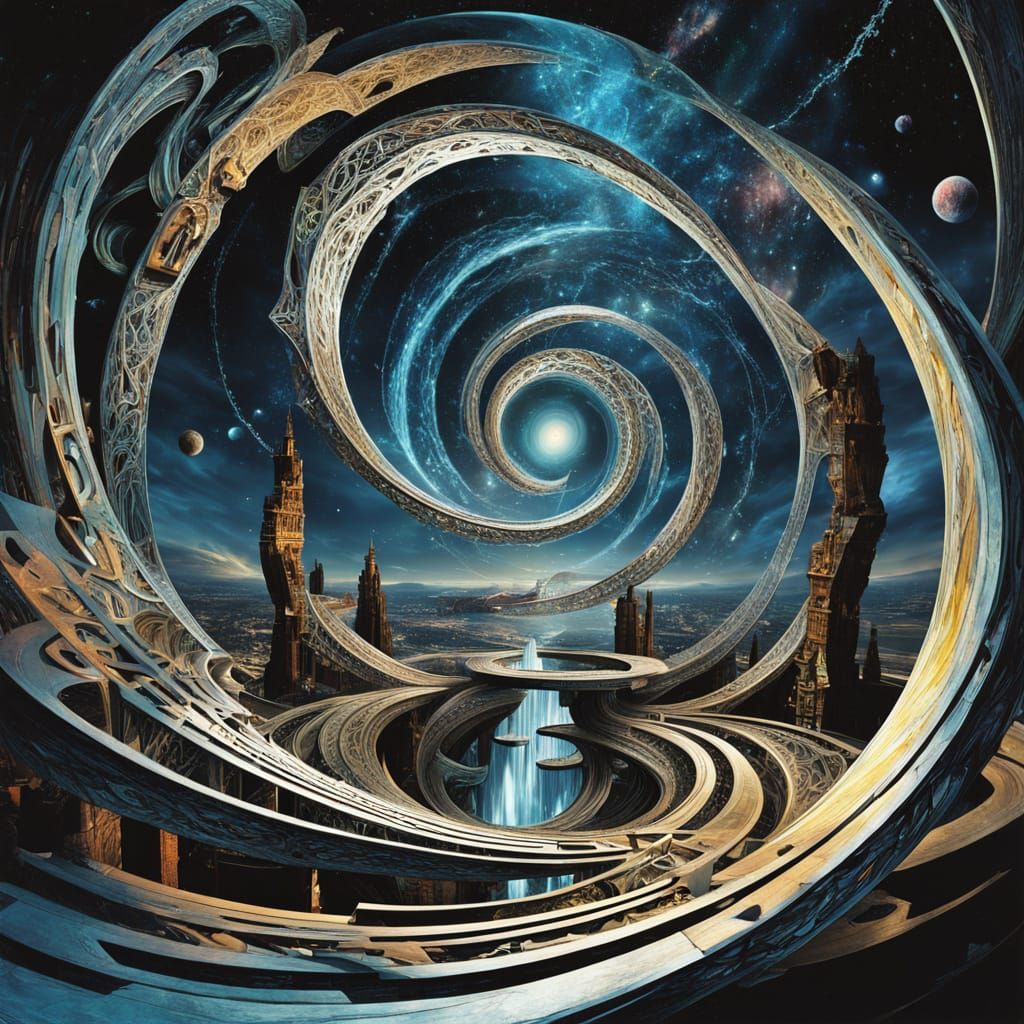 (5th Dimension space illusion:1.2). Möbius strip. TRIGONOMETRY ILLUSION. (chaotic: 1). (DARK:1.5) HALL. CENTRAL COLUMN ....