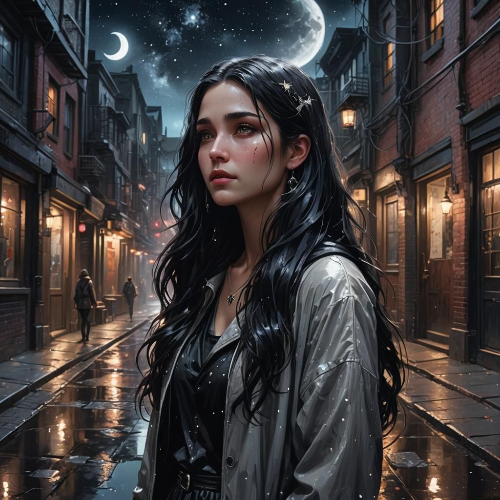 Fantasy Woman Gazes at City in Unreal Engine 5