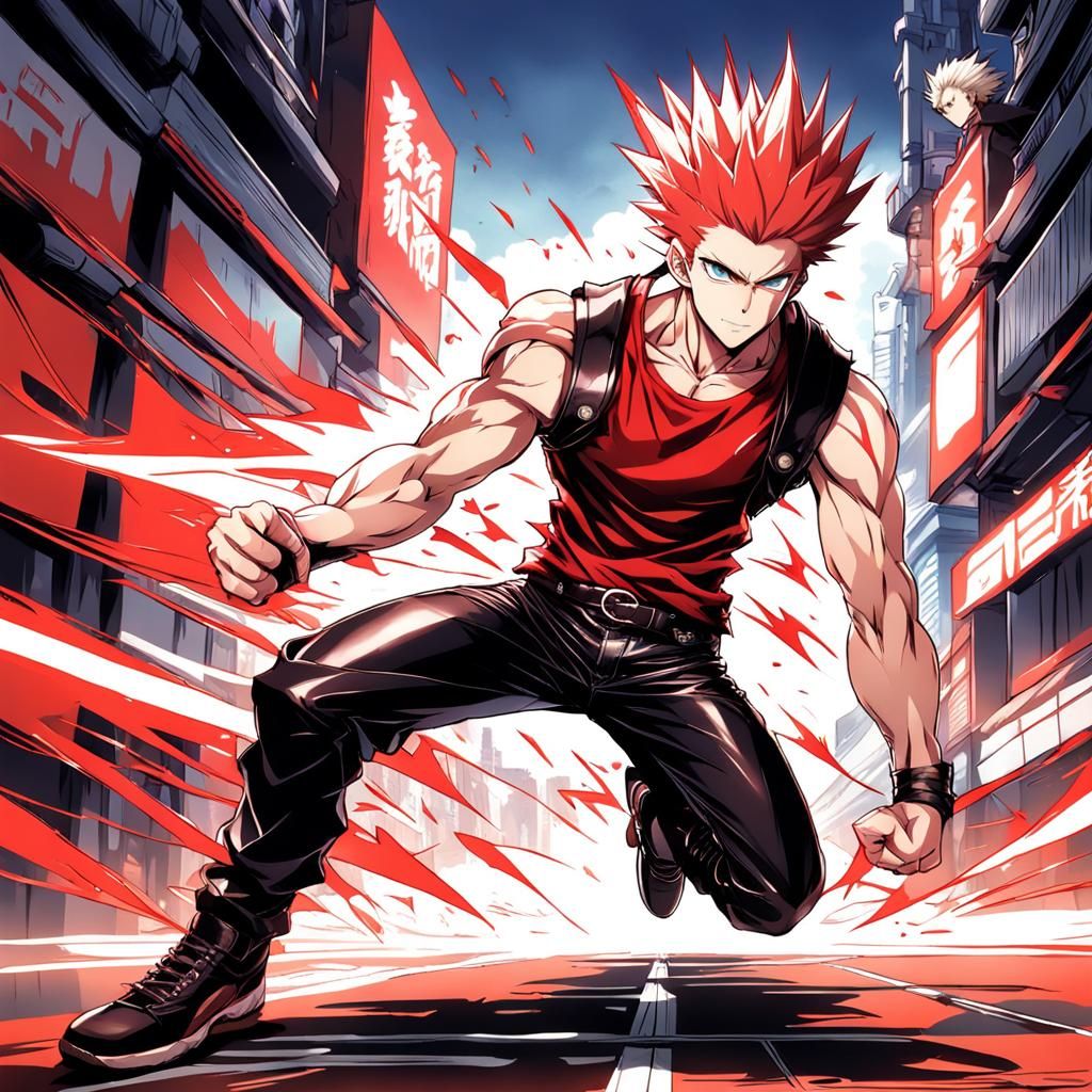 Anime Hero in Action Pose with Spikey Hair